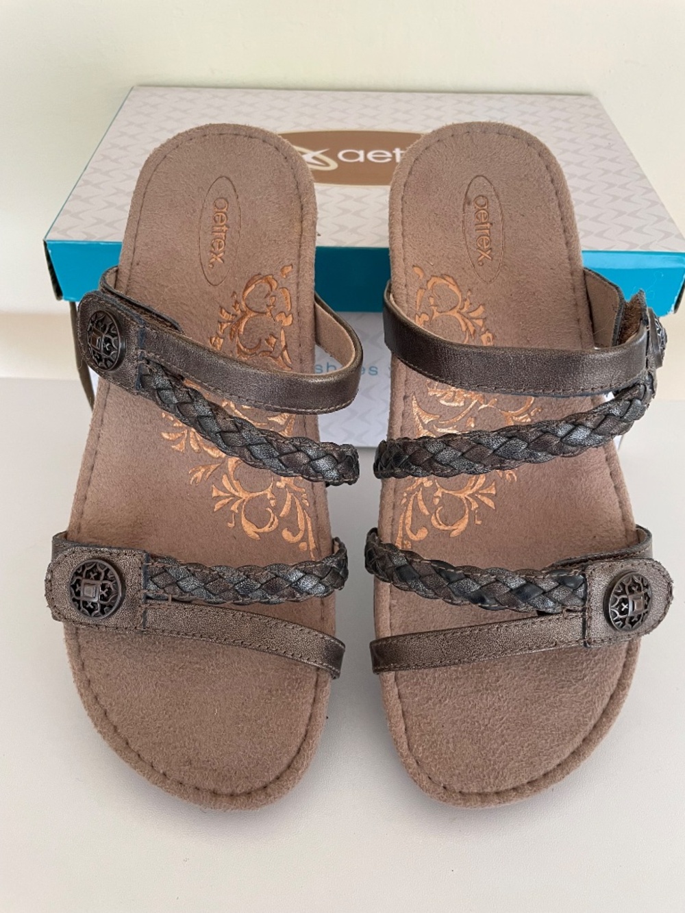 NEW Aetrex Bronze Janey Slide Sandals Womens 7 - Picture 8 of 16